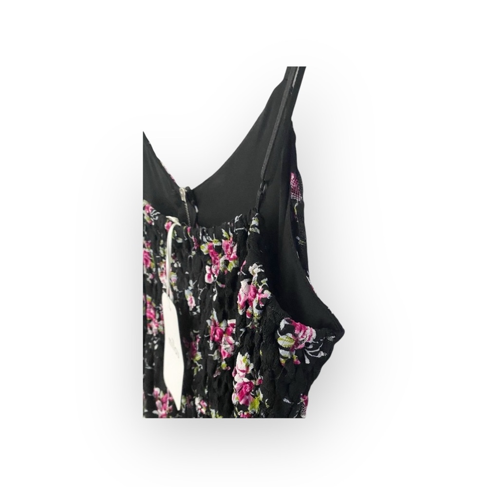 new LF Millau 𑁍 Floral Print Lace Babydoll Dress 𑁍 Black with Pink Flowers 𑁍 M - Picture 13 of 16